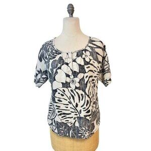 Tommy Bahama Black White Hawaiian Reverse Print Top Small